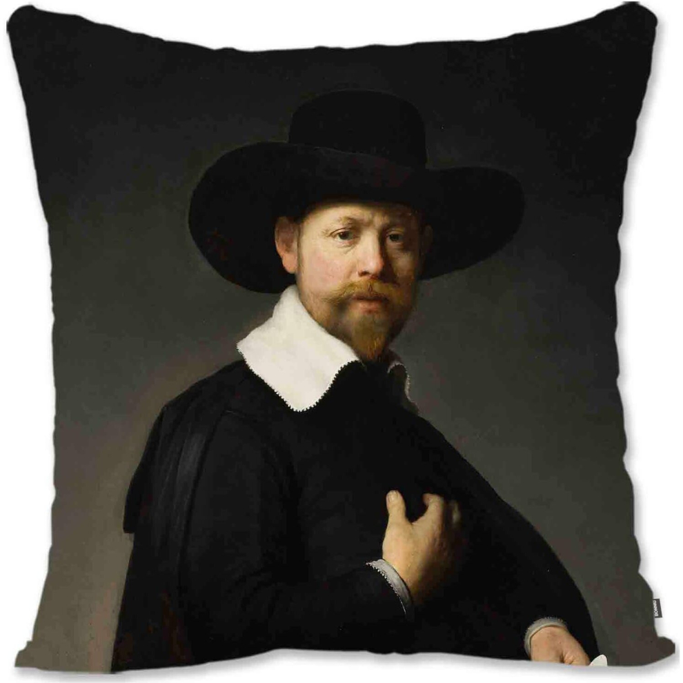Decorative Throw Pillow Case Cover Renaissance Baroque Man Portrait Art - Rembrandt - Portrait Of A Seated Man RV-Marten Looten Rv-image-OPC-PCTS9TD-NEW