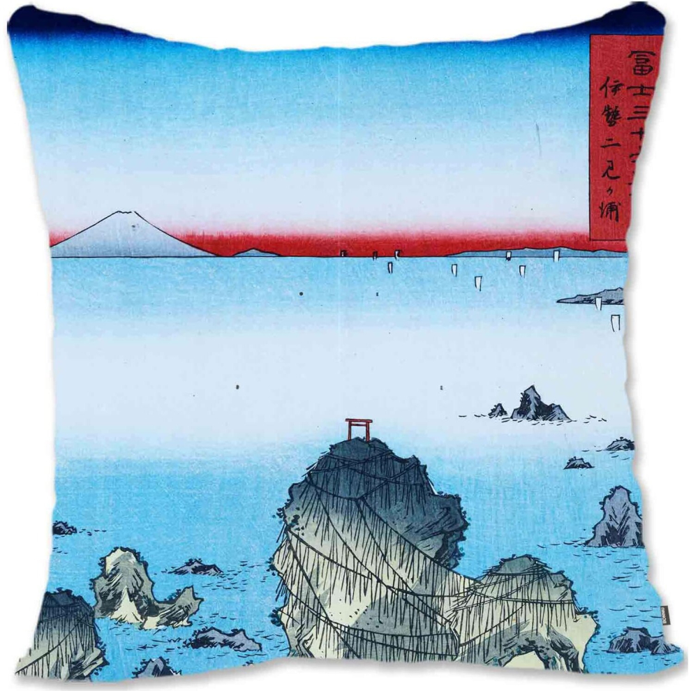 Decorative Throw Pillow Case Cover Japanese Ukiyo-e Seascape Art - Hiroshige I --Ise Futamigaura from Thirty-six Views of Mount Fuji Uh-image-OPC-PCTSB52-NEW