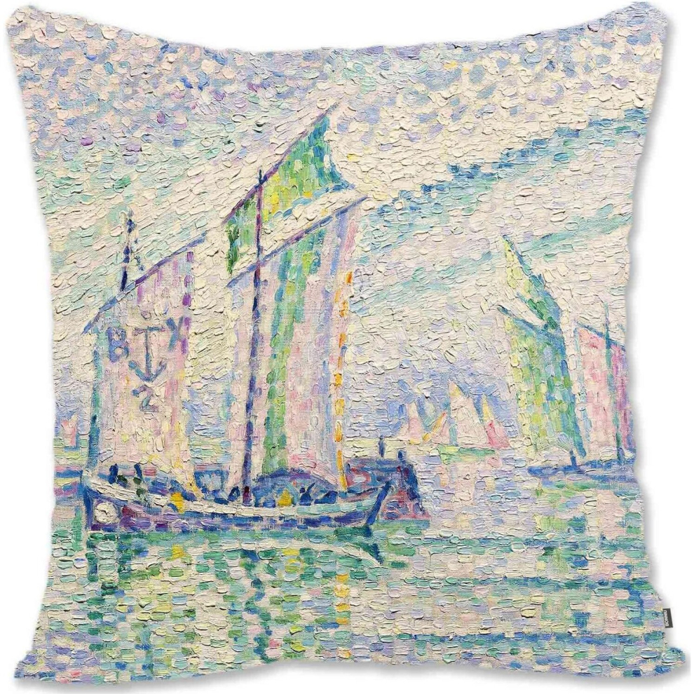 Decorative Throw Pillow Case Cover  Pointillism Landscape Art - Signac - Entry Of The Port Of La Rochelle SN-The Channel of La Roshelle Sn-image-OPC-PCTSBN9-NEW