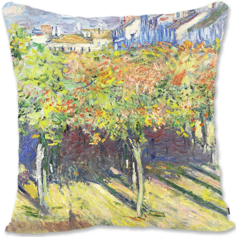 Decorative Throw Pillow Case Cover  Landscape Art - Monet - Iris - MO-Buildings Behind the Lime Trees at Poissy Mo-image-OPC-PCTSDG5-NEW