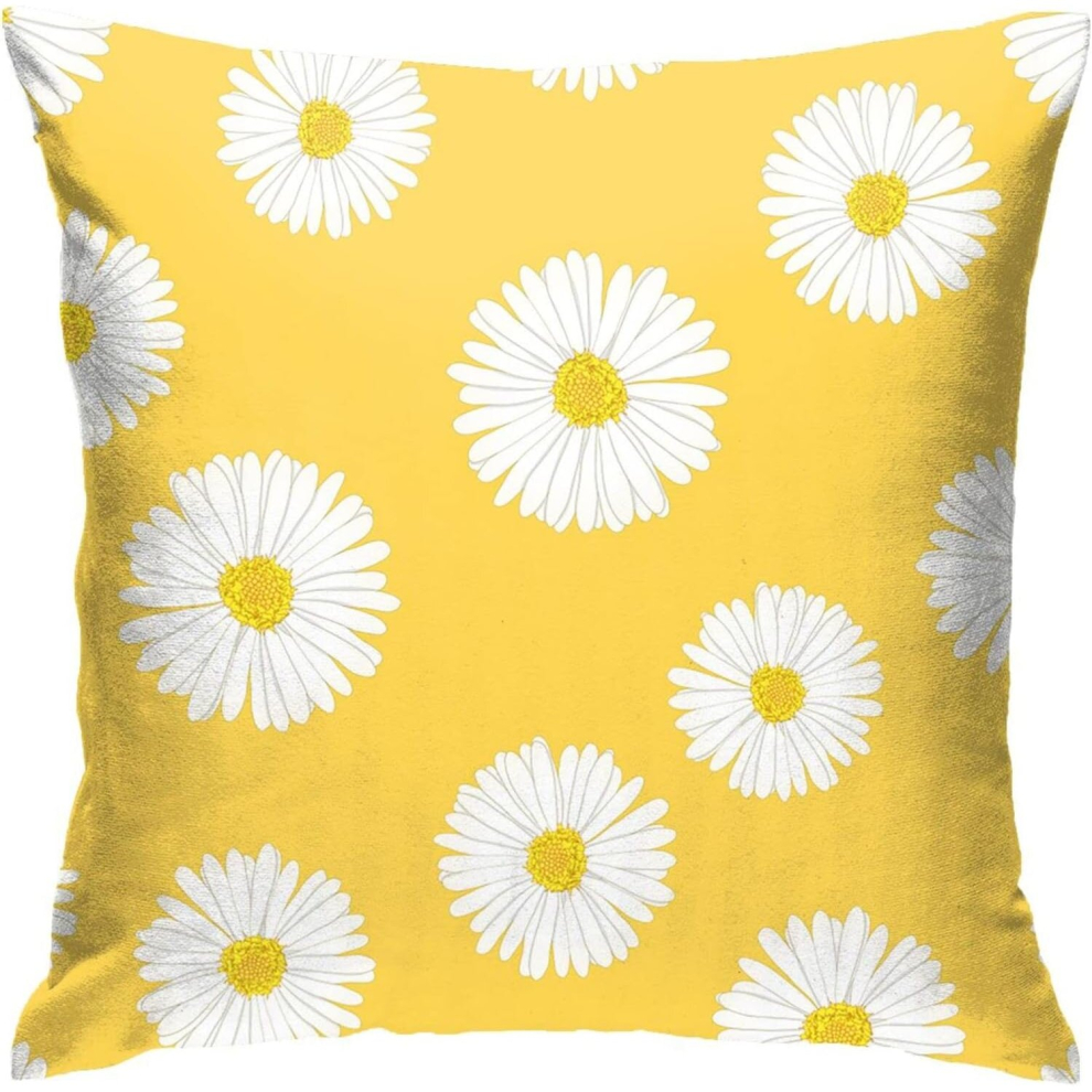 White Daisy Yellow Print Throw Pillow Cover Casees Pillowcase for Sofa Couch for Couch Sofa Home Decor 18"x 18