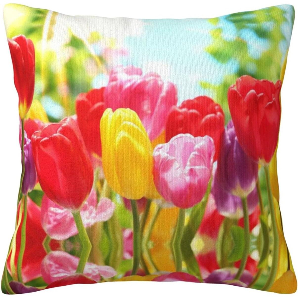 Colorful Tulips Pillow Case Covers Print Decorative Throw Pillow Covers For Room Sofa cmxcm-image-OPC-PCTSFHS-NEW