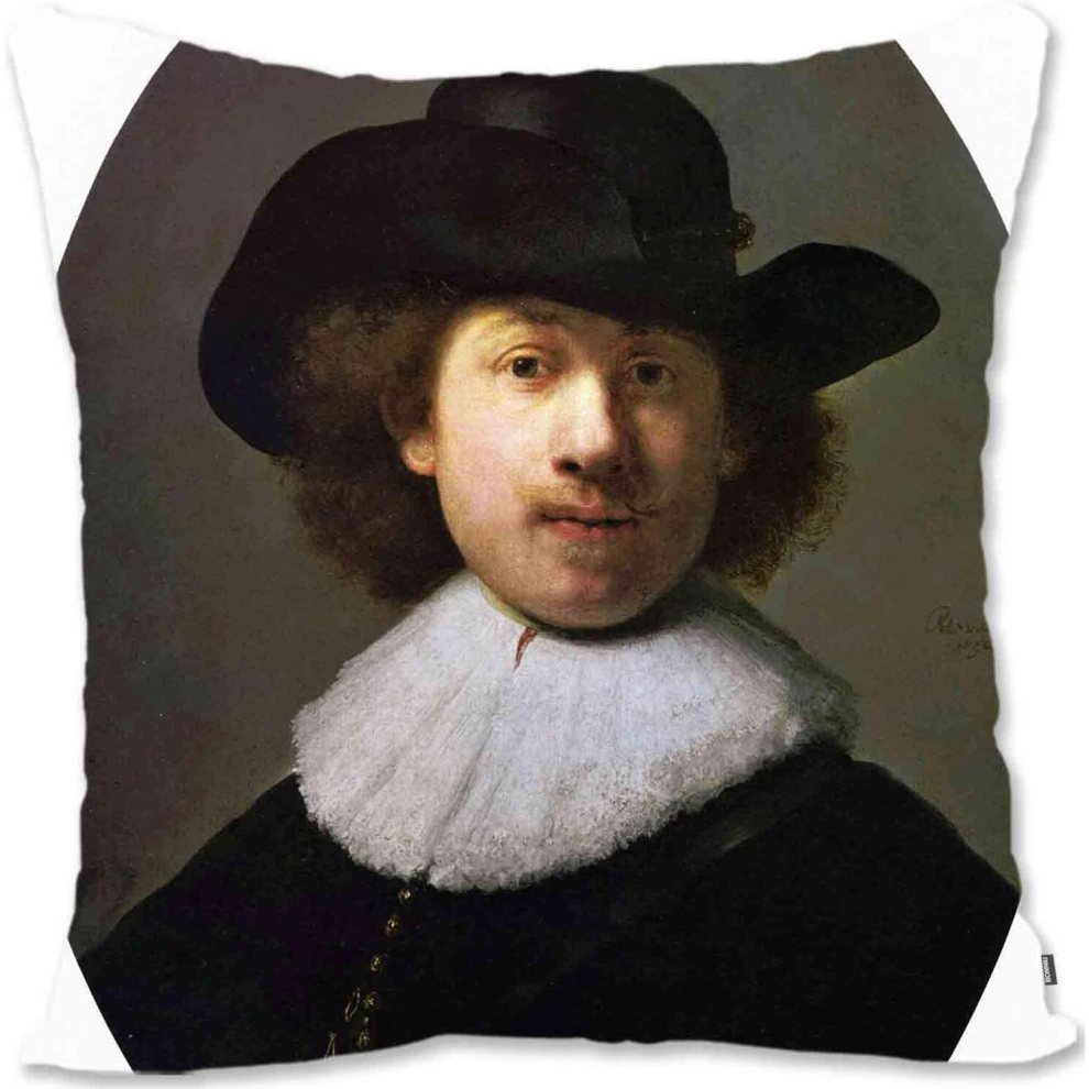 Decorative Throw Pillow Case Cover Renaissance Baroque Man Portrait Art - Rembrandt - Portrait Of A Seated Man RV-Self-portrait With Wideawake Hat Rv-image-OPC-PCTSG59-NEW