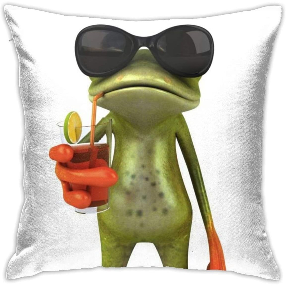 Funny Frog with Glasses Drinking Throw Cushion Cover Throw Pillow Cover-image-OPC-PCTSBS7-NEW