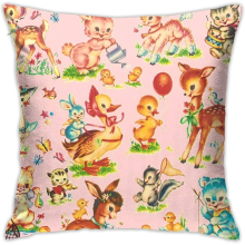 Square Square Pillow Cover Favorite Pink Vintage Baby Animals Paris Bebe