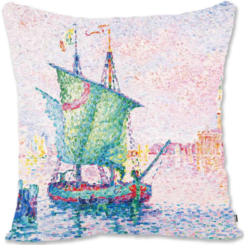 Decorative Throw Pillow Case Cover  Pointillism Landscape Art - Signac - The Clipper SN-Venice the Pink Cloud Sn-image-OPC-PCTSJ7R-NEW