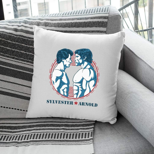 Arnold Vs Rocky Blue Cushion 18"x18" 2