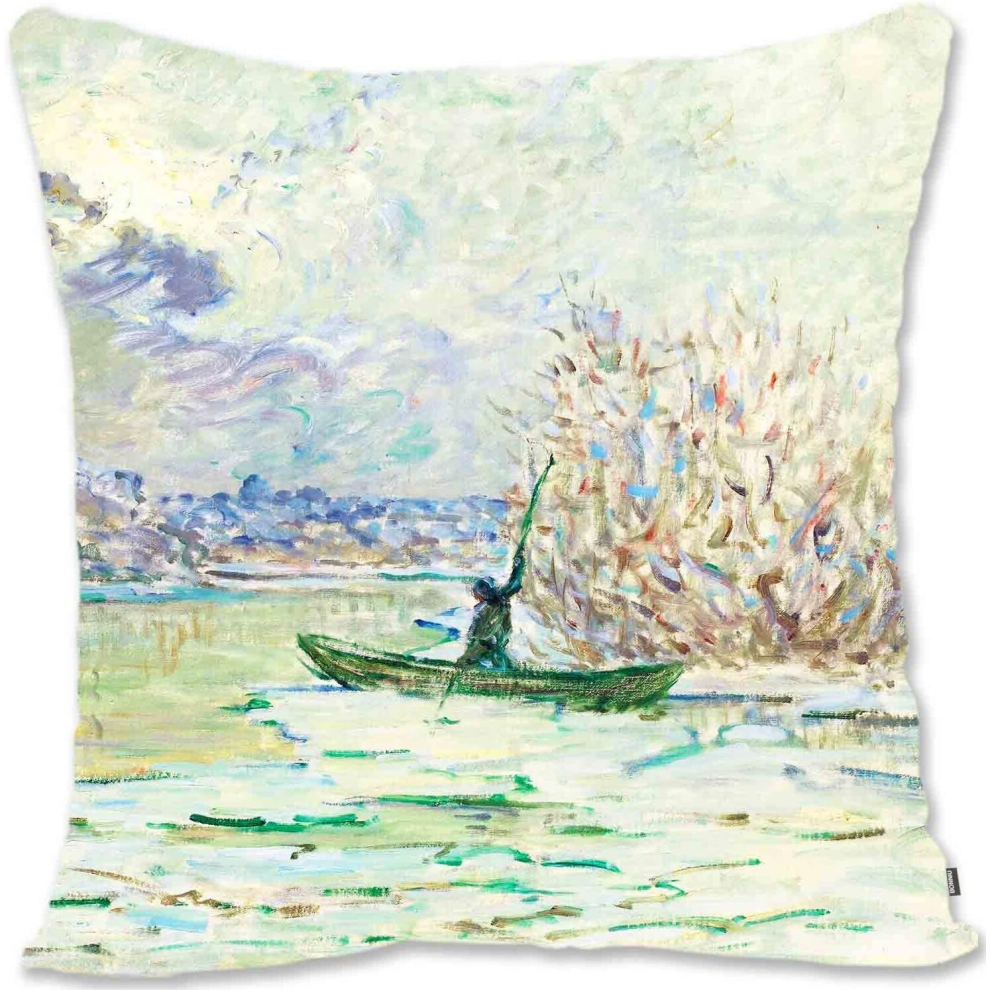 Decorative Throw Pillow Case Cover Landscape Art - Monet - Low Tide At Varengeville  MO-The Winter Near Lavacourt  Mo-image-OPC-PCTSM66-NEW
