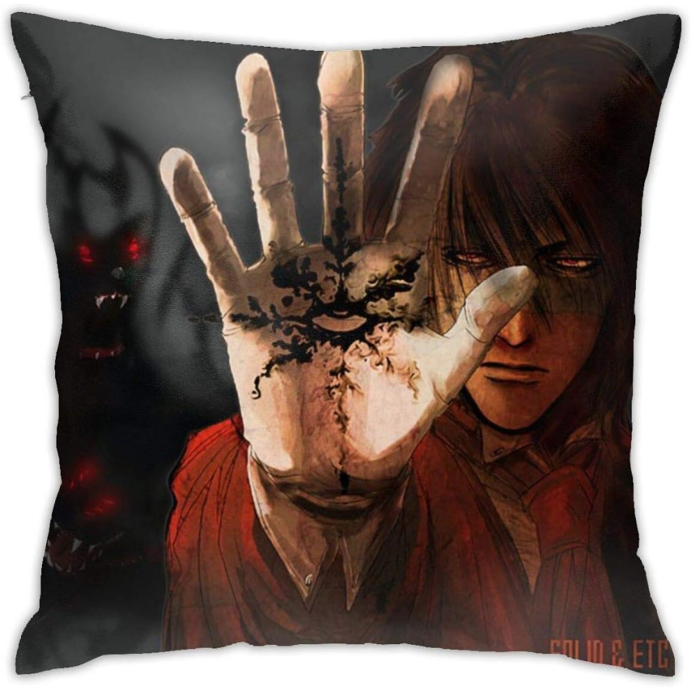 Hellsing Anime Pillowcase, 18x18 Inch Home Living Room Sofa Car Seat Decoration Pillowcase, Soft Velvet Square Throw Pillowcase-image-OPC-PCTSM7F-NEW