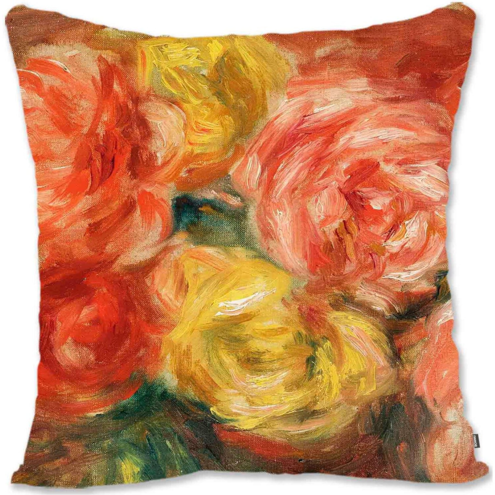 Decorative Throw Pillow Case Cover Impressionist Floral Art - Renoir - Bouquet Of Roses In A Vase RE-Still Life With Roses Re-image-OPC-PCTSMBX-NEW