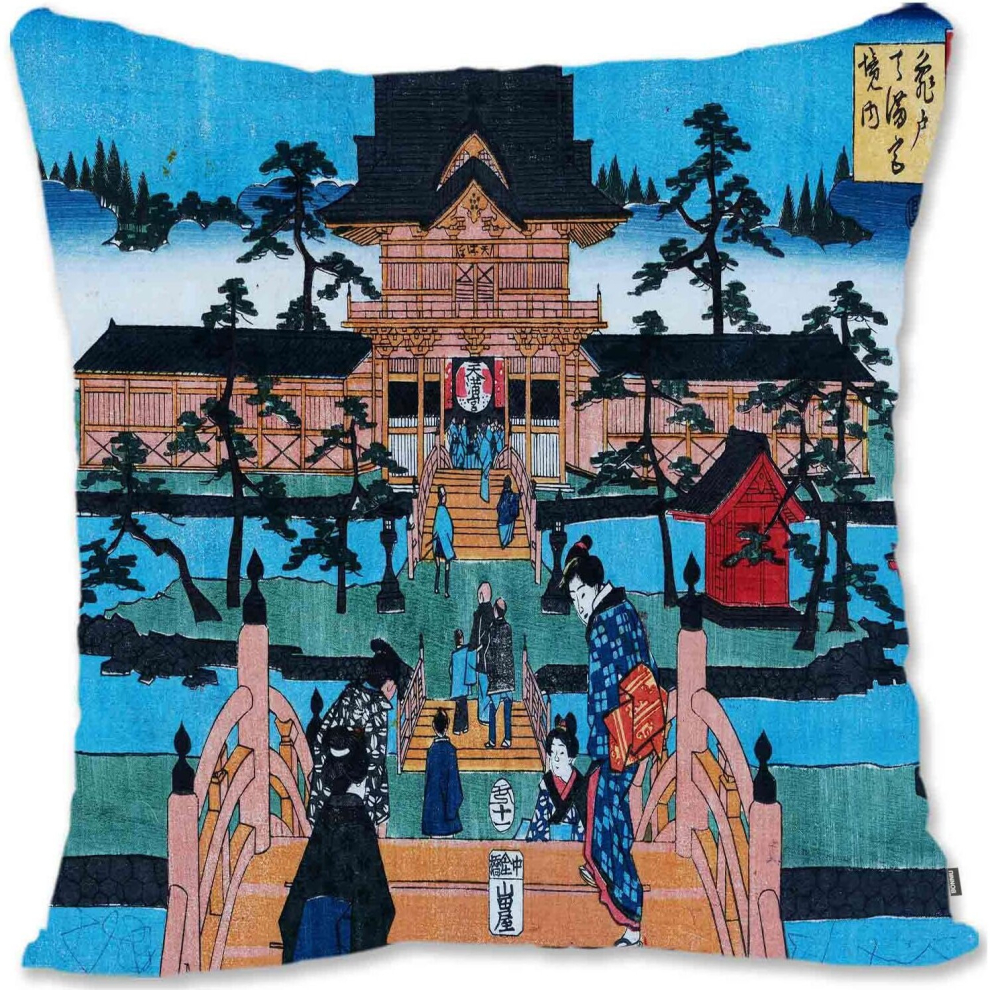 Decorative Throw Pillow Case Cover   - Hiroshige I --Kameido Tenmangu Keidai from Pictures Famous Places Edo Meisho Uh-image-OPC-PCTSNWR-NEW