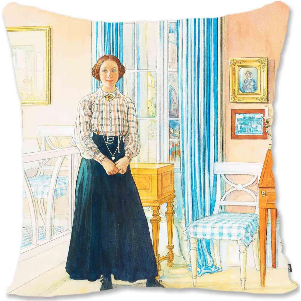 Decorative Toss Pillow Case Cover Protector People Art - Larsson - In Hagtornshacken CL-Brita in the Drawing Room-image-OPC-PCTSJ55-NEW