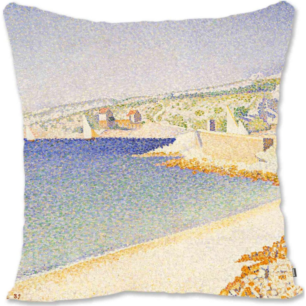 Decorative Throw Pillow Case Cover Pointillism Landscape Art - Signac - Cassis Cap Lombard Opus SN-The Jetty at Cassis Opus  Sn-image-OPC-PCTSN7J-NEW