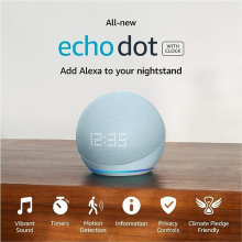 Amazon Echo Dot (5th Generation, Blue) with Clock - Refurbished