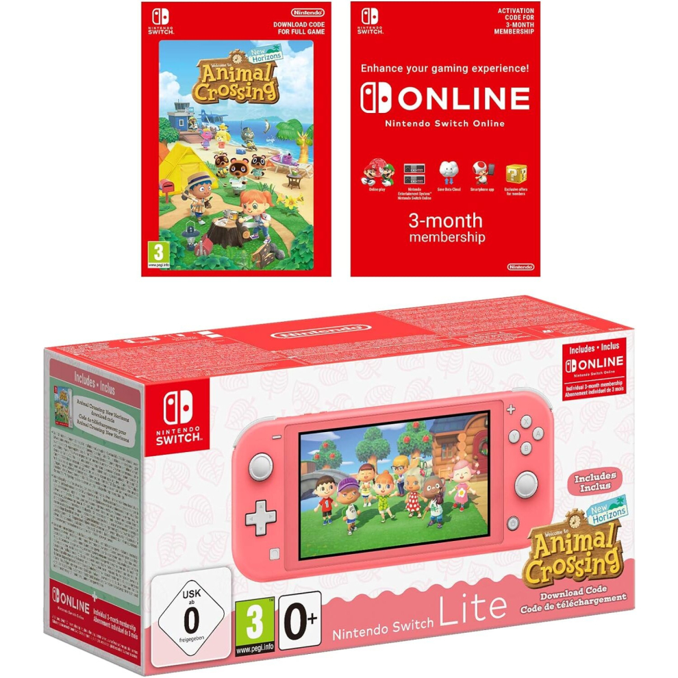 Nintendo Switch Lite Console (With Animal Crossing Download Code, Coral)