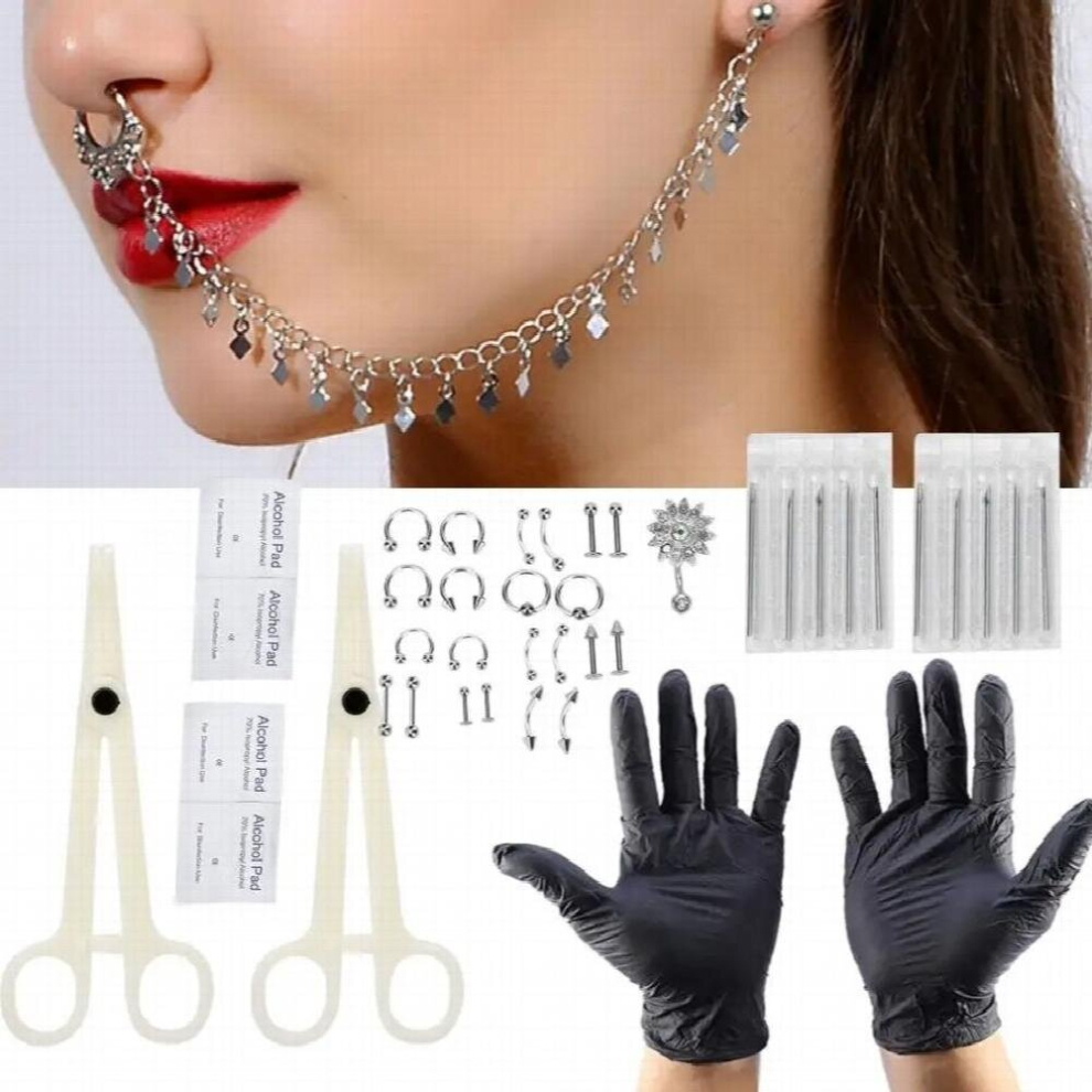Disposable Piercing Kit Sunflower Piercing Rings Tongue Nose Belly Eyebrow Nipple Lip Body Piercing Tool Set Jewelry Tool Kit