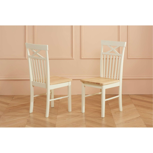 Pair of Oak & Cream Dining Chairs Solid Wood Birlea Chatsworth on OnBuy