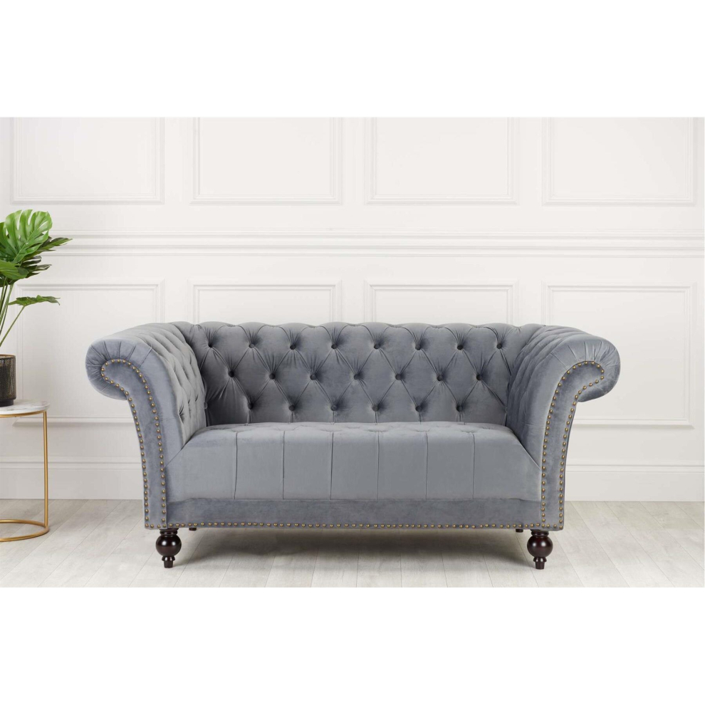 Chesterfield Sofa 2 Seater Birlea Chester Grey Velvet Studded Settee