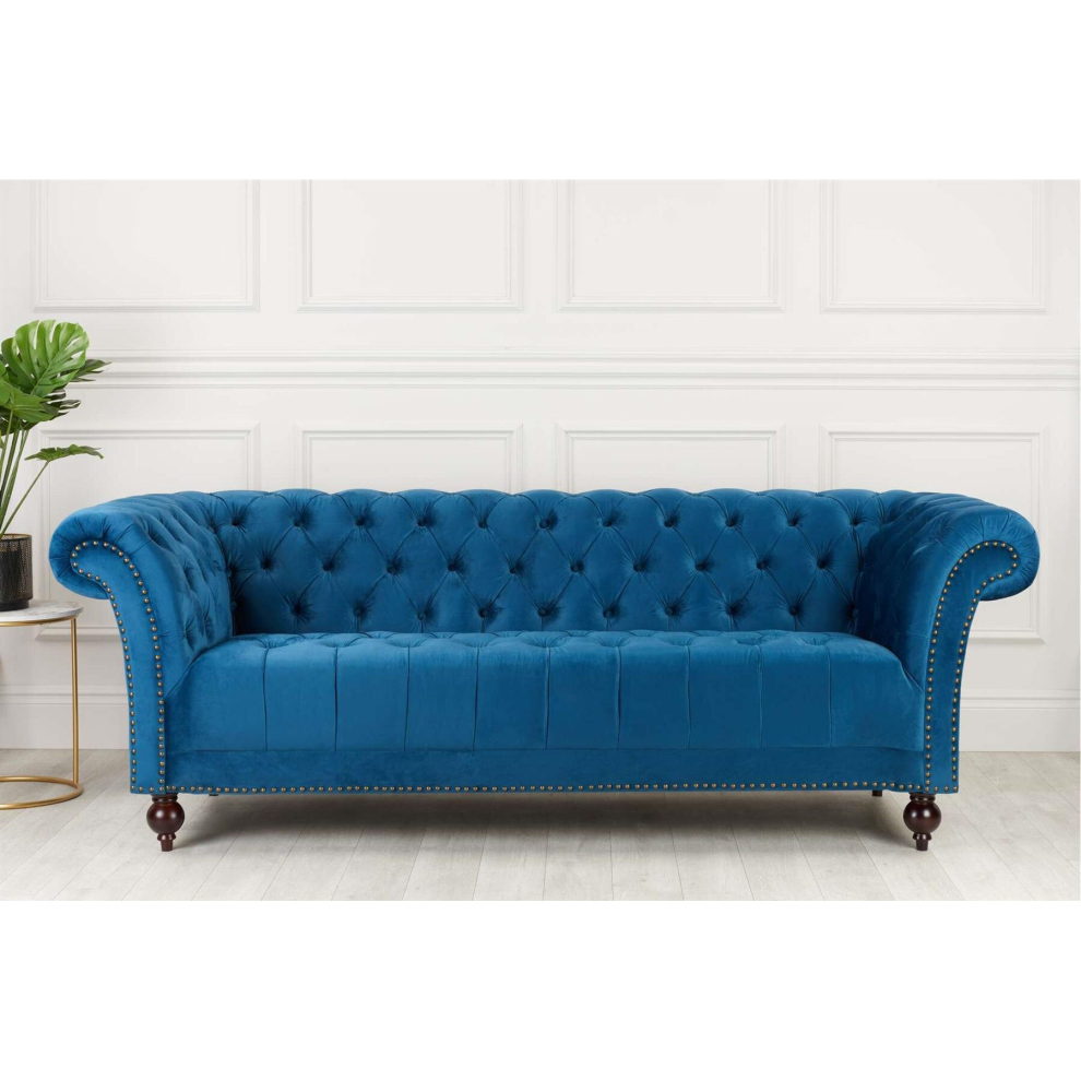 Birlea Chesterfield Sofa 3 Seater Chester Blue Velvet Studded Settee