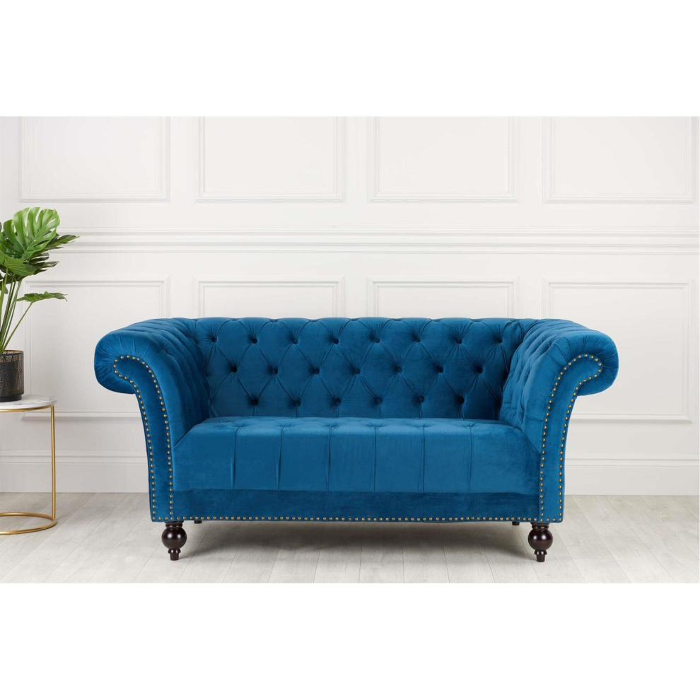 Birlea Chesterfield Sofa 2 Seater Chester Blue Velvet Studded Settee