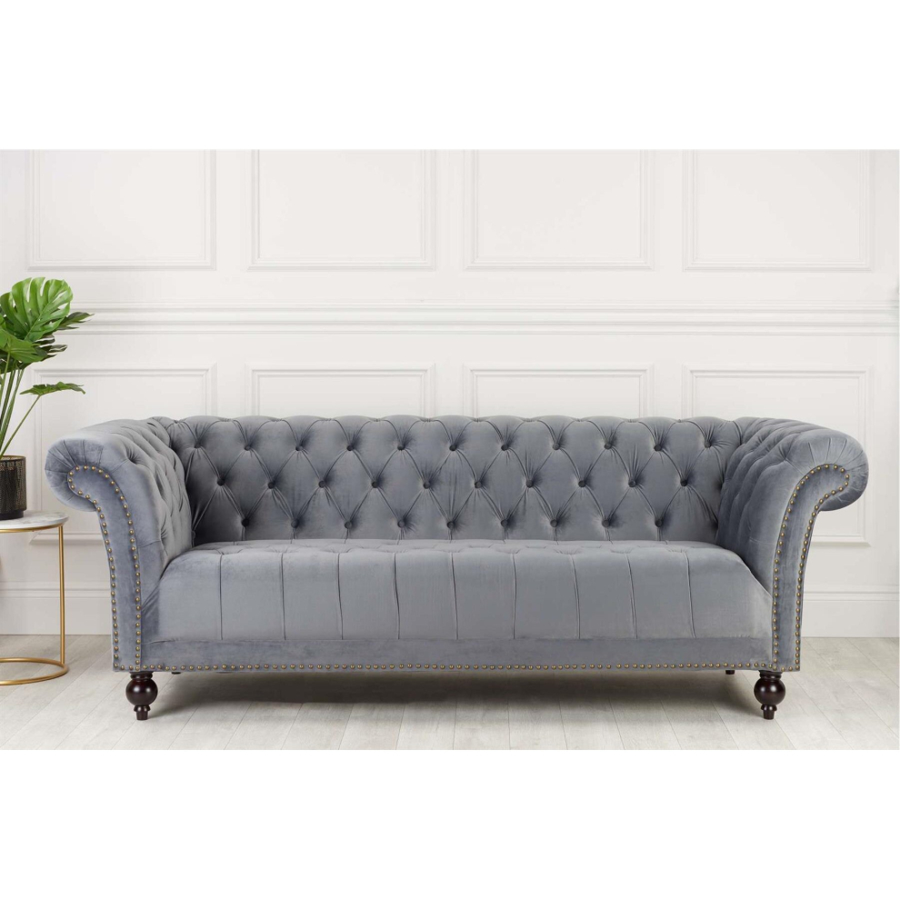 Chesterfield Sofa 3 Seater Birlea Chester Grey Velvet Studded Settee