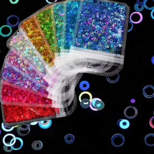 10 Colors Hollow Round Shape Holographic Chunky Glitter Epoxy Resin Chunky Laser- Flakes Mixed Sequins 2g Per