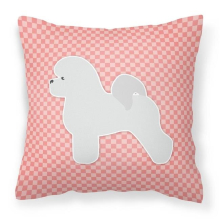 Bichon Frise Checkerboard Pink Fabric Decorative Pillow