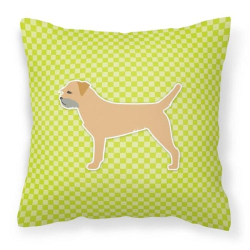 Border Terrier Checkerboard Green Fabric Decorative Pillow