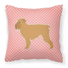 Brussels Griffon Checkerboard Pink Fabric Decorative Pillow
