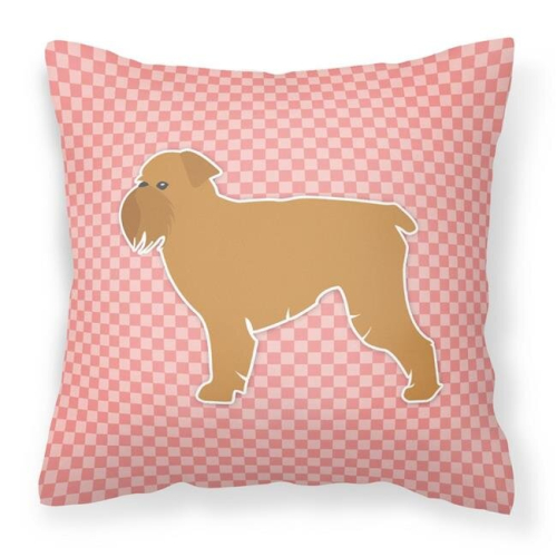 Brussels Griffon Checkerboard Pink Fabric Decorative Pillow