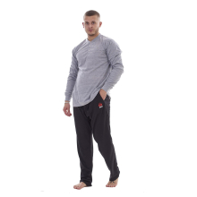 (Grey, M) Malay Mens Pyjama Set Cotton Jersey Henley Top Loungewear Lightweight Nightwear M-XXL