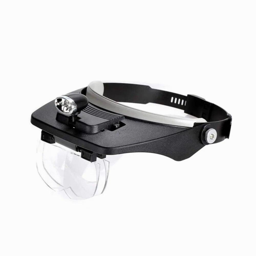 Head Magnifier Head-Mounted Magnifying Glass with LED and 4 Detachable Lenses 1X, 1.8X,2.5X 3.5X for Crafts, Cross Stitch, Hobby
