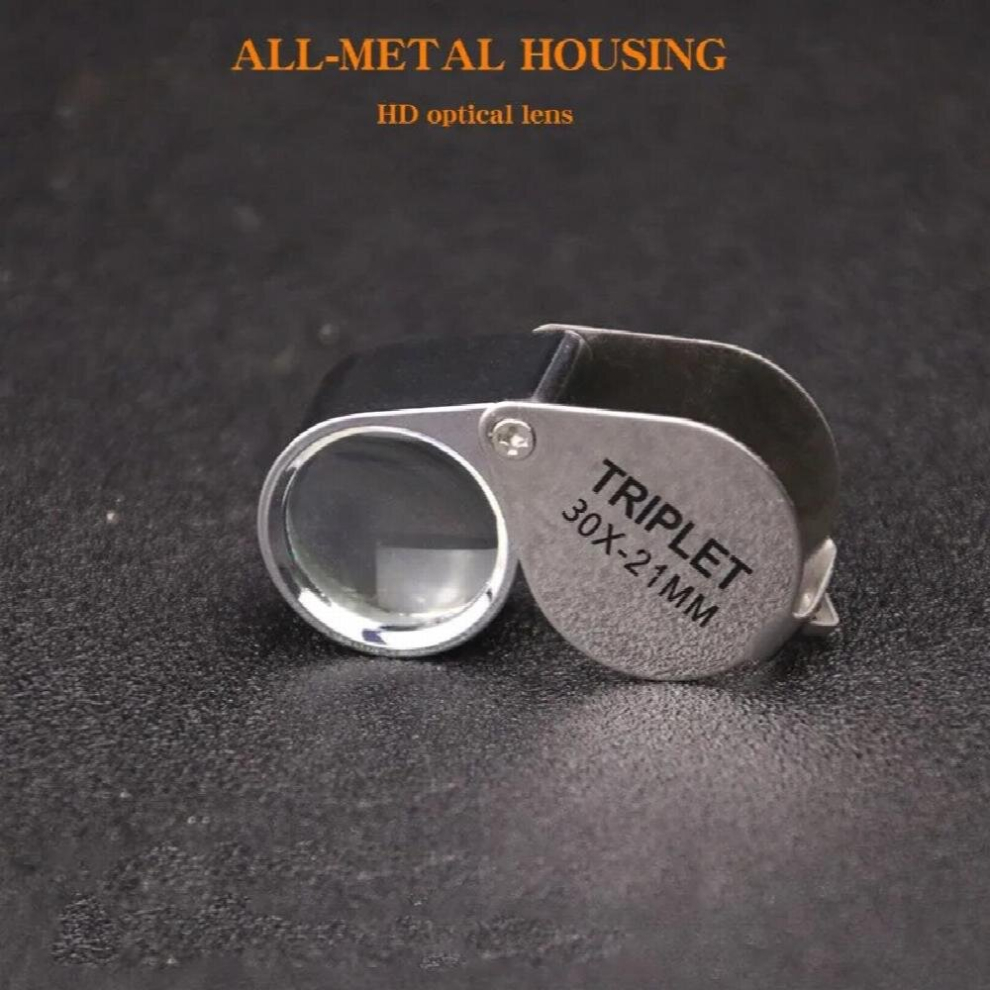 Portable high-definition 30x foldable magnifying glass, suitable for identification of jewelry, diamonds, stamps, antiques