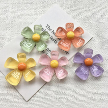 Newest Jelly Colors Spring Flower Acrylic Resin Cabochons Fit Girls Hair Jewelry Bow Center Ornament Accessories 80pcs 20mm 30mm