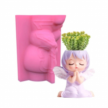 F19D Silicone Flower Pot Mold Succulent Planter Pot Mold Angel Gypsum Clay Mould