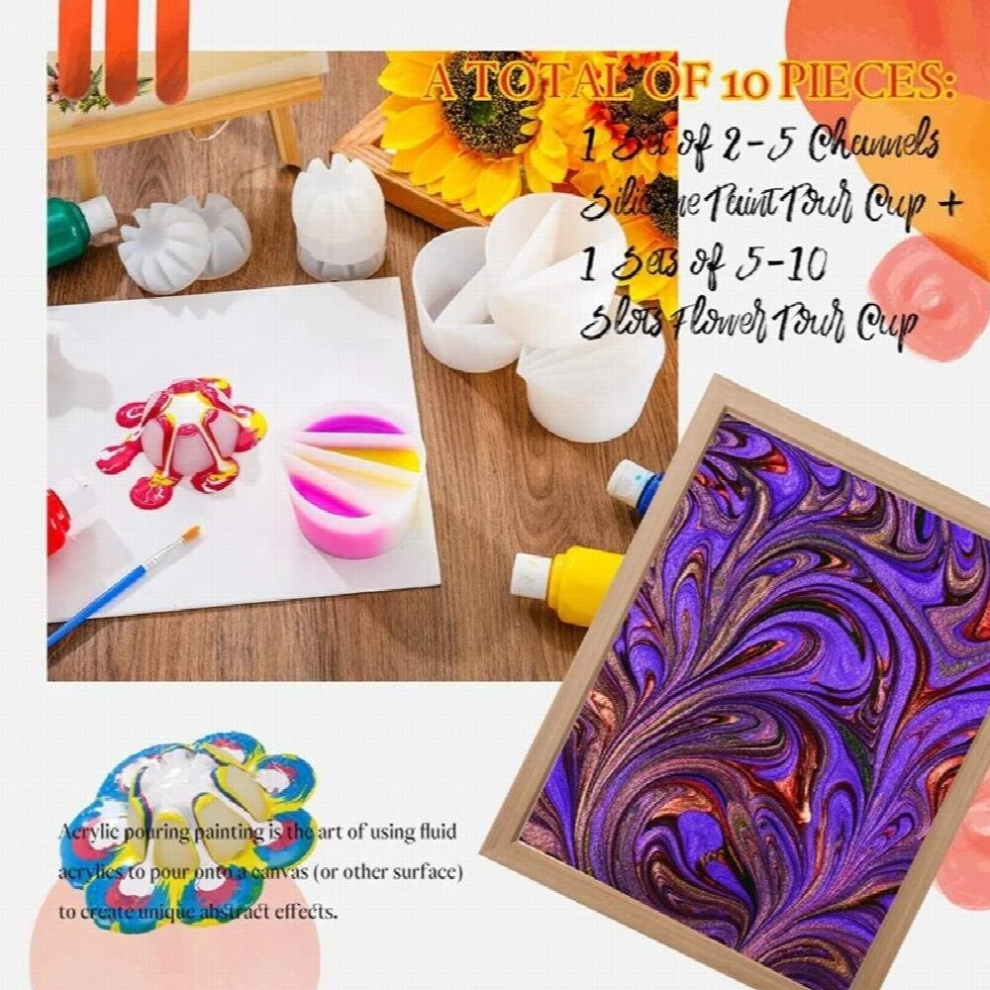 10Pcs Paint Pour Cup 2-5 Channels Split Cups 5-10 Flower Pour Cup Silicone Paint Pour Cup For Paint Pouring Fluid Pour 885668243651