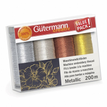 Gutermann Metallic Thread Set Assorted Colours - 200 Metres - per pack of 4