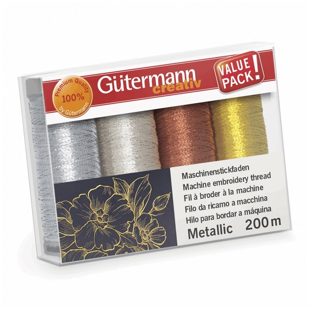 Gutermann Metallic Thread Set Assorted Colours - 200 Metres - per pack of 4