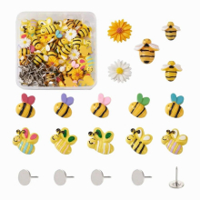 120Pcs Bees Daisy Flower Resin Flatback Cabochons with Flat Head Pin For DIY Jewelry Making Decoration Push Pins Making Kits