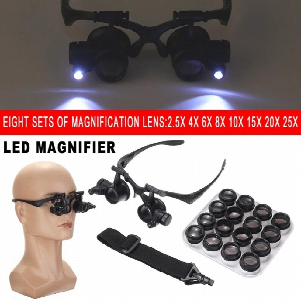 Lighted Head Magnifier Double Eye Head Magnifying Glass Loupe Electronic Repair 2.5x 4x 6x 8x 10x 15x 20x 25x Reading Tool