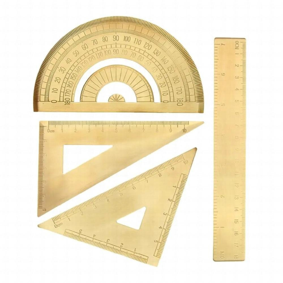 4pcs Protractor Triangle Set Solid Brass Tools Measuring