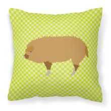 Hungarian Mangalica Pig Green Fabric Decorative Pillow - 18 x 18 in.