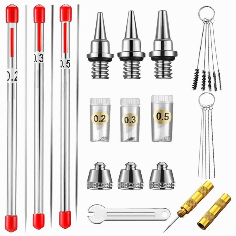 21Pcs Airbrush Nozzle Cap Kit Airbrush Needle Airbrush Needles Airbrush Cleaning Kit Replacement Part 885668266445