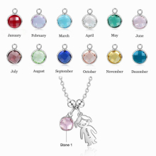 JewelOra Personalized Boy Girl Pendant Necklace with Birthstone Stainless Steel Customize Engraved Kids Name Necklaces for Women