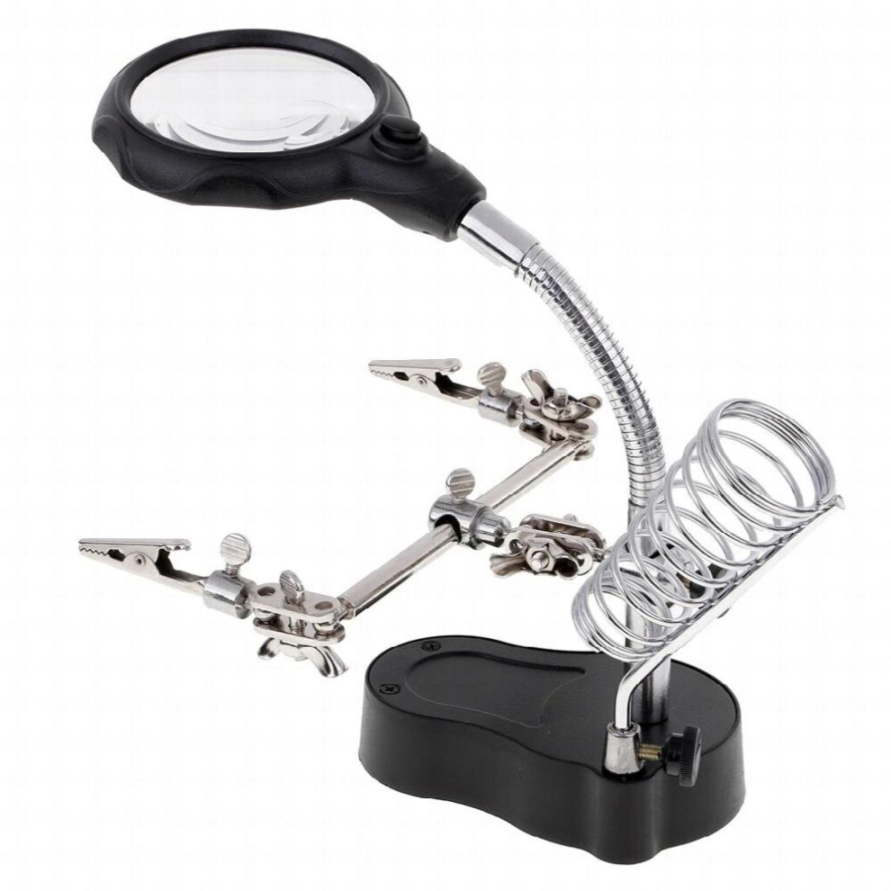 Soldering Holder 3Rd Helping Clip 3.5X 12X Magnifying Magnifier W/ Led Light 885668273252