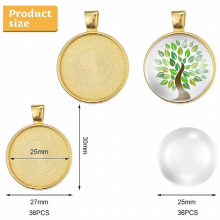 72 Pcs Sublimation Pendant Trays Set, 36 Pieces 9 Colors Round Bezel Blanks with 36 Transparent Glass Cabochons