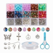 Acrylic Crackle Beads Set Butterfly Cross Tree Antique Silver Alloy Pendants For Bracelet Necklace DIY Accessories Jewelry Kit