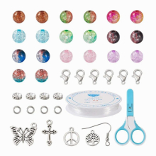 1 Set Acrylic Crackle Beads Alloy Pendnats Clasps 304 Stainless Steel Earring Hooks Scissors DIY Bracelet Necklace Jewelry Kit