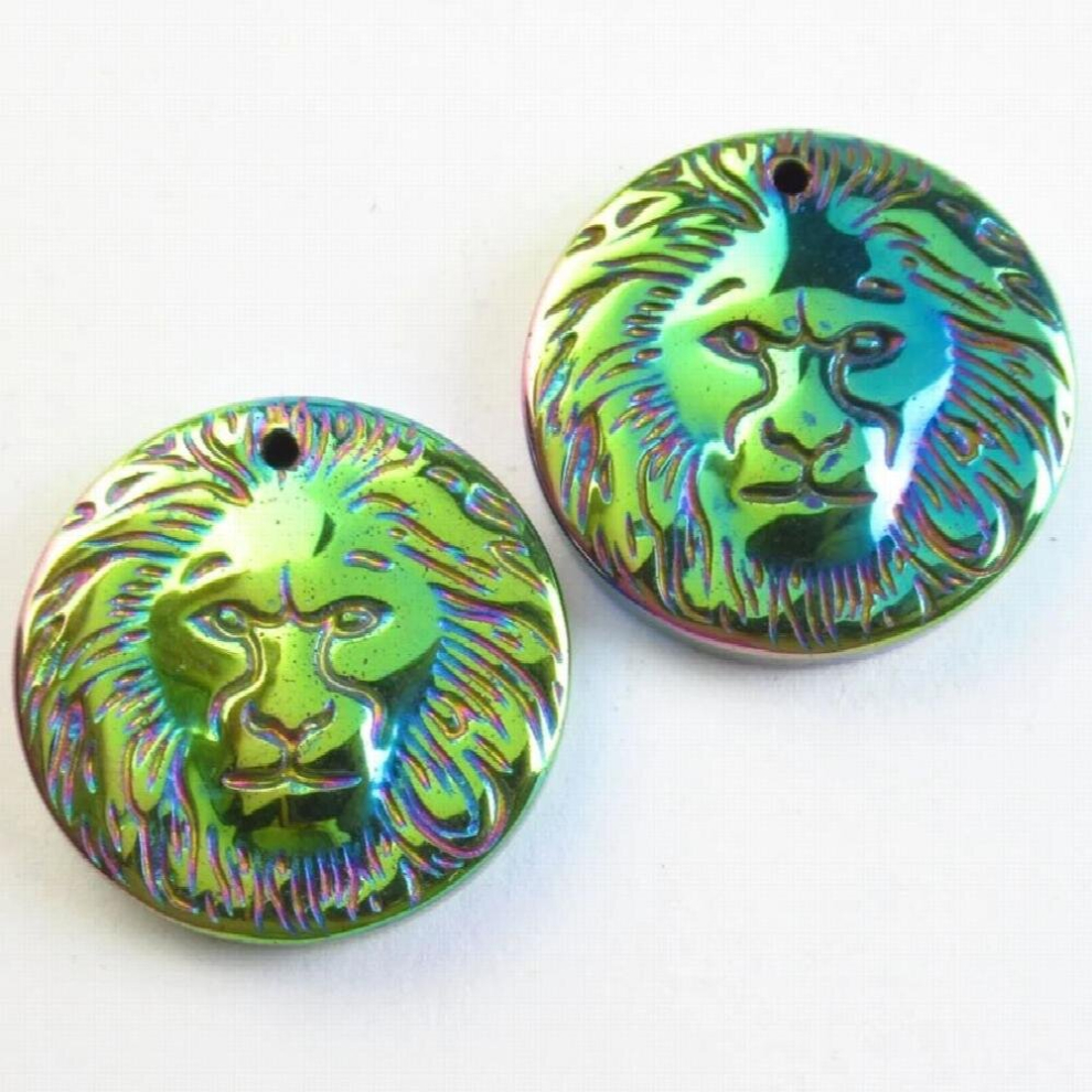 6pcs 25x5mm Carved Rainbow Hematite Lions Head Pendant Jewelry Making Findings Jewelry Beads-image-OPC-PCTVHDC-NEW