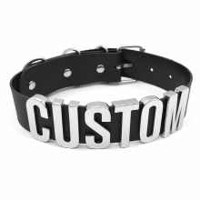 Wide Leather Choker Collar Silver Large Letters Slave Name Necklaces For Women Men Personalized Sexy Jewelry